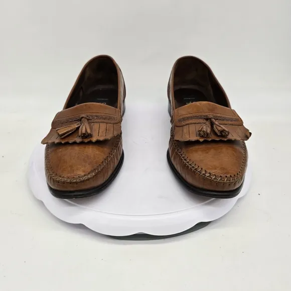San Remo Shoe Men's 8.5M Brown Leather Moc Toe Tassel Loafers