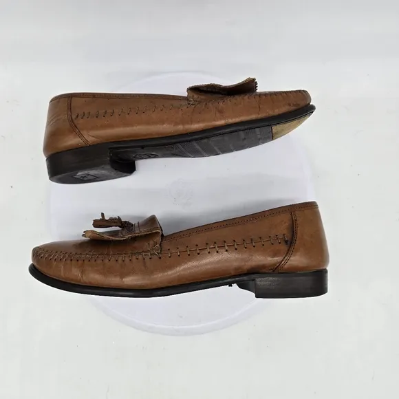 San Remo Shoe Men's 8.5M Brown Leather Moc Toe Tassel Loafers