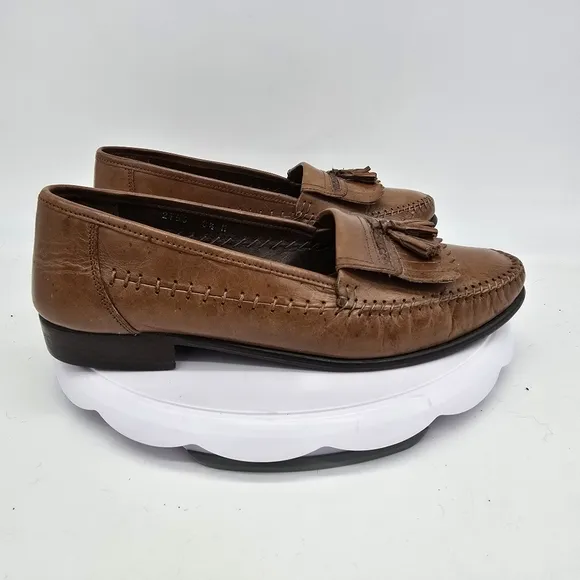 San Remo Shoe Men's 8.5M Brown Leather Moc Toe Tassel Loafers