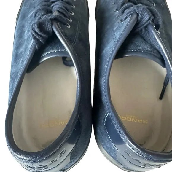 SANDRO BLUE LEATHER TRIMMED SUEDE SNEAKERS SIZE 43