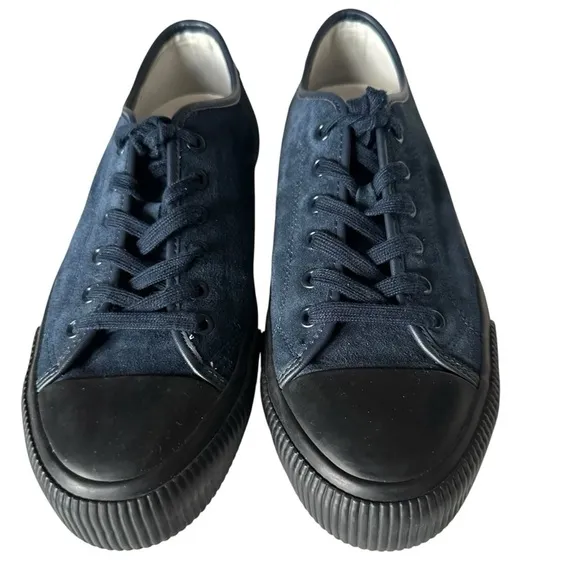 SANDRO BLUE LEATHER TRIMMED SUEDE SNEAKERS SIZE 43