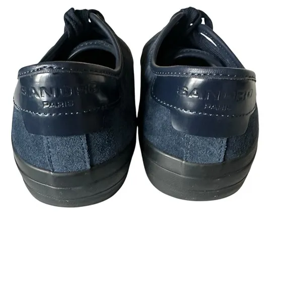 SANDRO BLUE LEATHER TRIMMED SUEDE SNEAKERS SIZE 43