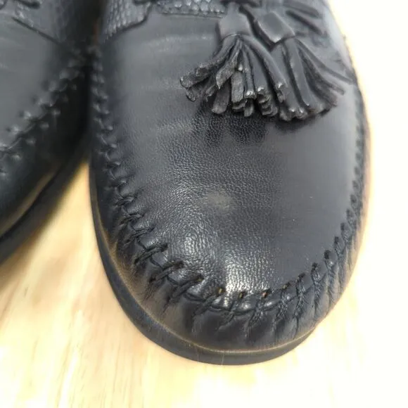 Santoni “Aspen” Genuine Lizard Tassel Dress Loafers Black Leather Men’s Sz 9 D
