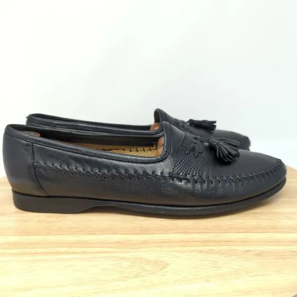 Santoni “Aspen” Genuine Lizard Tassel Dress Loafers Black Leather Men’s Sz 9 D