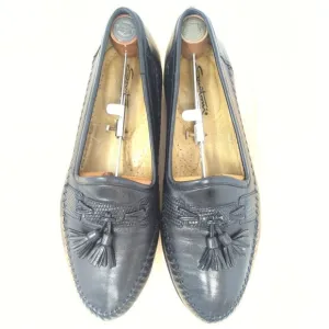 Santoni “Aspen” Genuine Lizard Tassel Dress Loafers Black Leather Men’s Sz 9 D
