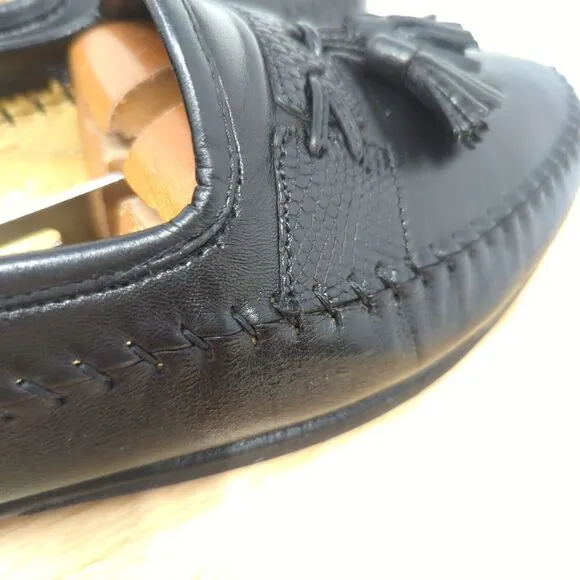 Santoni “Aspen” Genuine Lizard Tassel Dress Loafers Black Leather Men’s Sz 9 D