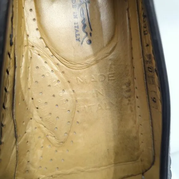 Santoni “Aspen” Genuine Lizard Tassel Dress Loafers Black Leather Men’s Sz 9 D