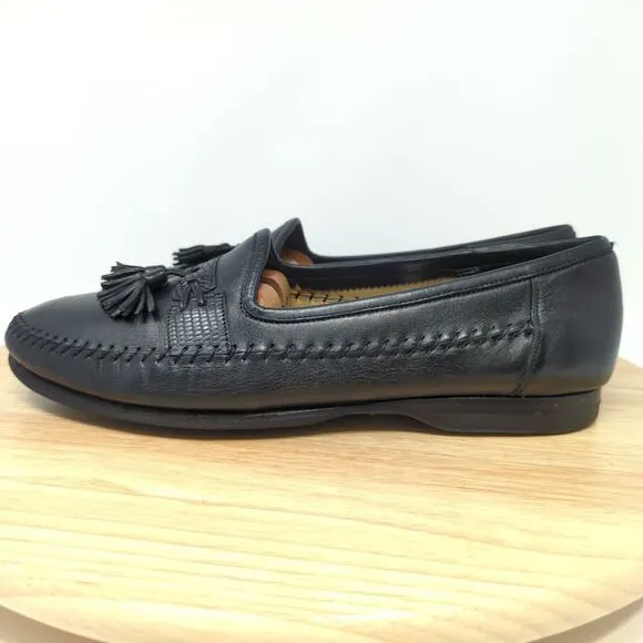 Santoni “Aspen” Genuine Lizard Tassel Dress Loafers Black Leather Men’s Sz 9 D