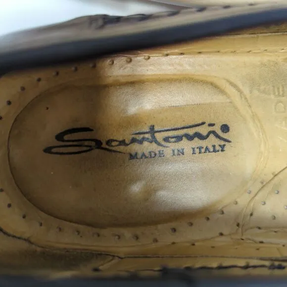 Santoni “Aspen” Genuine Lizard Tassel Dress Loafers Black Leather Men’s Sz 9 D