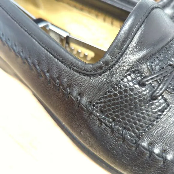 Santoni “Aspen” Genuine Lizard Tassel Dress Loafers Black Leather Men’s Sz 9 D