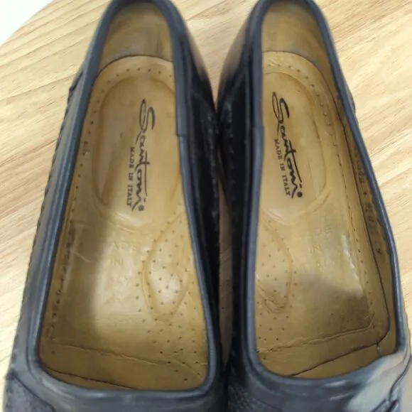 Santoni “Aspen” Genuine Lizard Tassel Dress Loafers Black Leather Men’s Sz 9 D