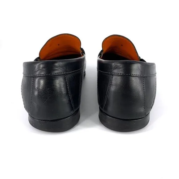 SANTONI Horse Bit Loafer Moccasin Black Leather 9 D