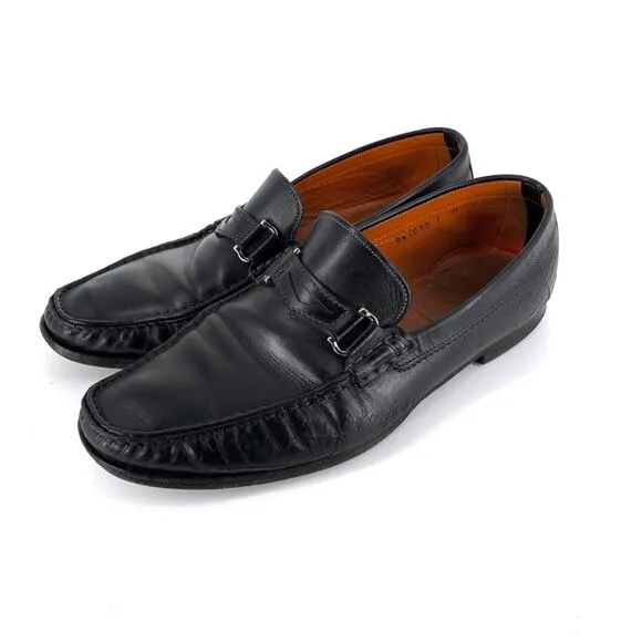 SANTONI Horse Bit Loafer Moccasin Black Leather 9 D