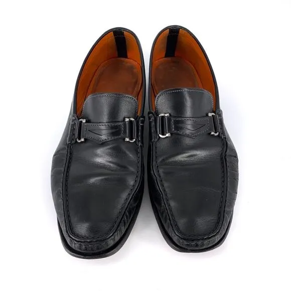 SANTONI Horse Bit Loafer Moccasin Black Leather 9 D