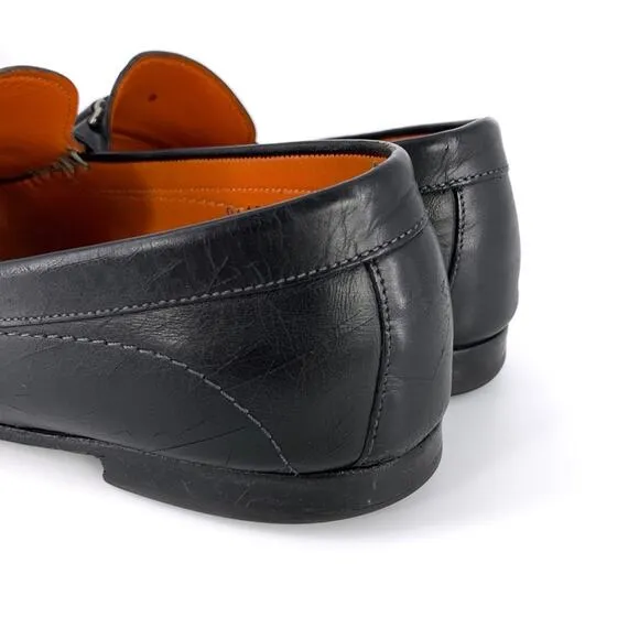 SANTONI Horse Bit Loafer Moccasin Black Leather 9 D