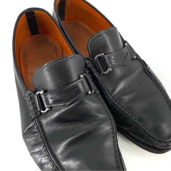 SANTONI Horse Bit Loafer Moccasin Black Leather 9 D