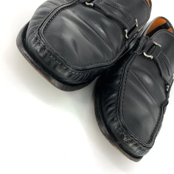 SANTONI Horse Bit Loafer Moccasin Black Leather 9 D