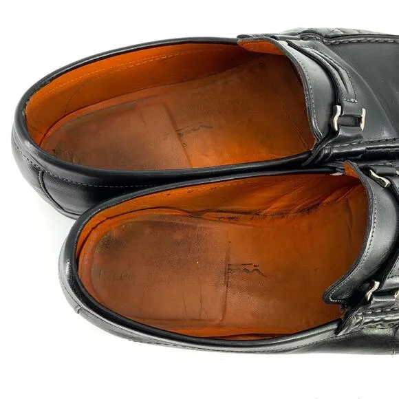 SANTONI Horse Bit Loafer Moccasin Black Leather 9 D