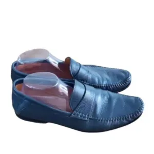Santoni Loafers Men's US 11D Blue Leather Moc Toe Slip On Casual Shoes