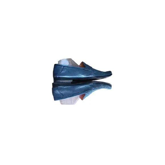 Santoni Loafers Men's US 11D Blue Leather Moc Toe Slip On Casual Shoes
