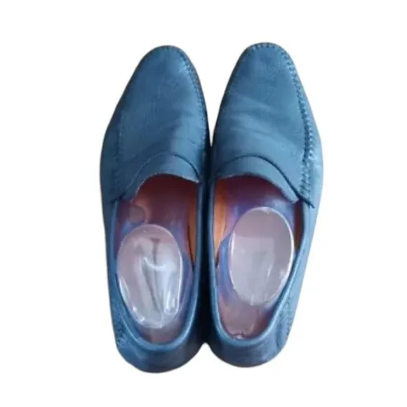 Santoni Loafers Men's US 11D Blue Leather Moc Toe Slip On Casual Shoes