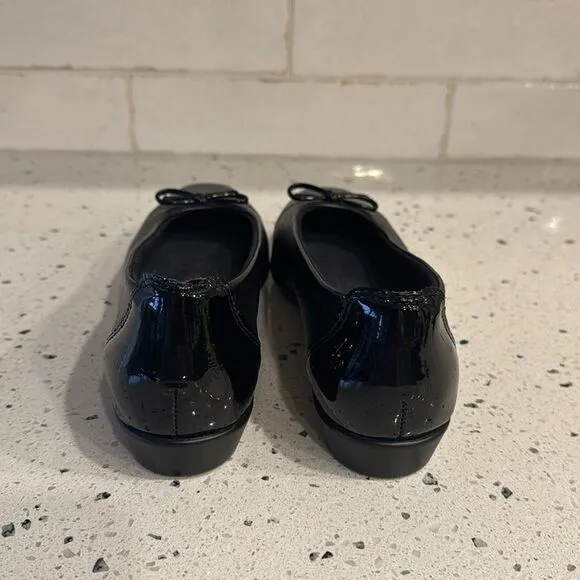 SAS Comfort Slip On Black Leather Shoes Toe Bow Flats Mqde in USA SZ 8.5 NARROW