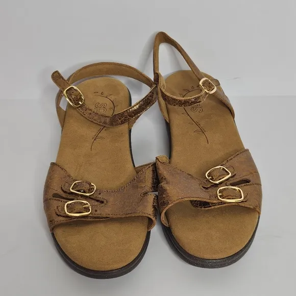 SAS Duo Five Quarter Strap Bronze Crackle Sandals Women's Size 10.5 Narrow