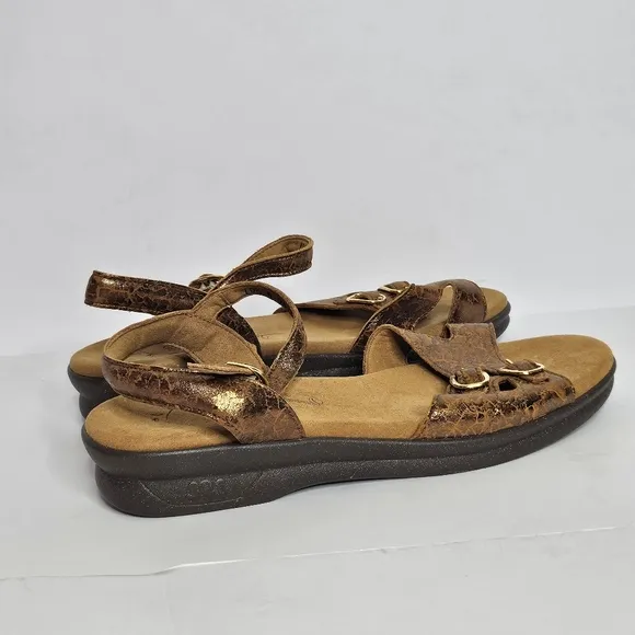 SAS Duo Five Quarter Strap Bronze Crackle Sandals Women's Size 10.5 Narrow