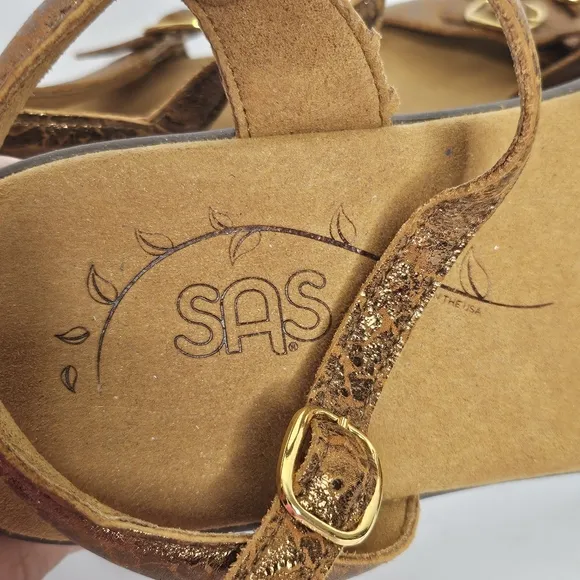 SAS Duo Five Quarter Strap Bronze Crackle Sandals Women's Size 10.5 Narrow
