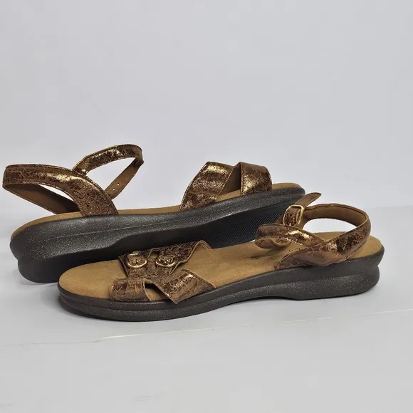 SAS Duo Five Quarter Strap Bronze Crackle Sandals Women's Size 10.5 Narrow