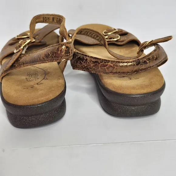 SAS Duo Five Quarter Strap Bronze Crackle Sandals Women's Size 10.5 Narrow