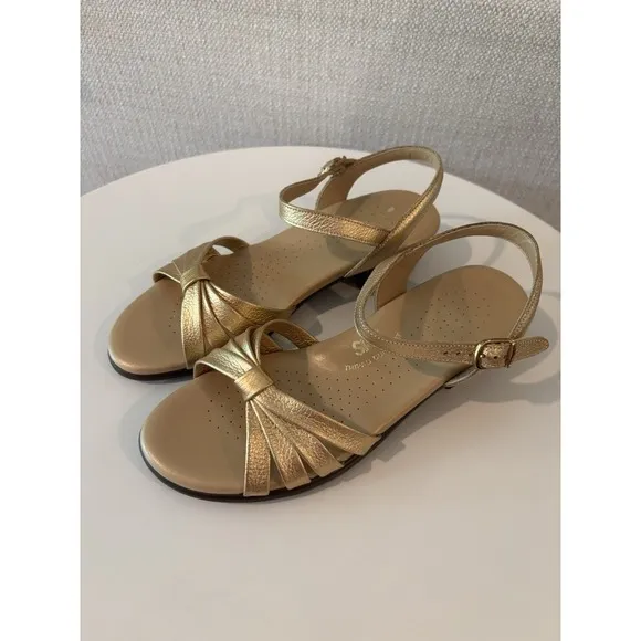 SAS Gold Metallic Leather Strap Dress Sandals Size 7.5 M