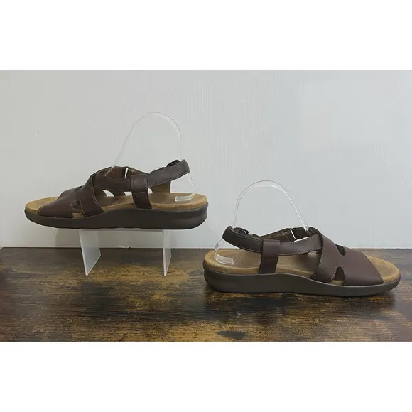 Sas Huggy Cross Strap Sandals Womens Sz 10.5M Brown Leather Adjustable