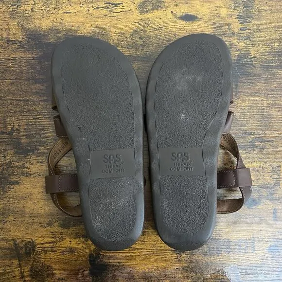 Sas Huggy Cross Strap Sandals Womens Sz 10.5M Brown Leather Adjustable