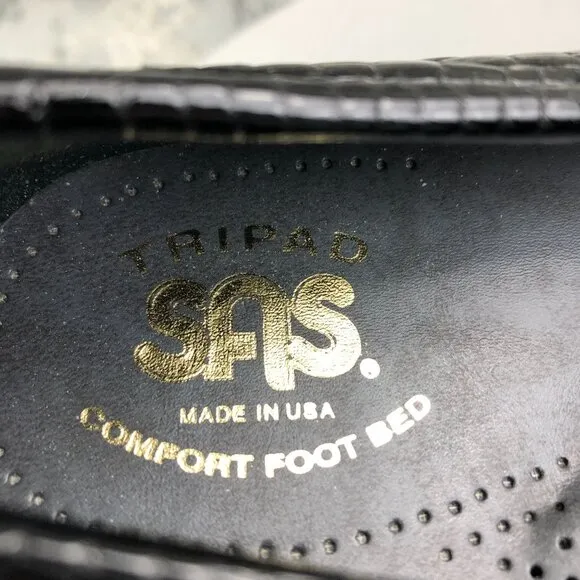 SAS NWOT Women's Size 8.5N Simplify Black Leather Croc Slip On Comfort Loafers