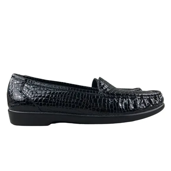 SAS NWOT Women's Size 8.5N Simplify Black Leather Croc Slip On Comfort Loafers