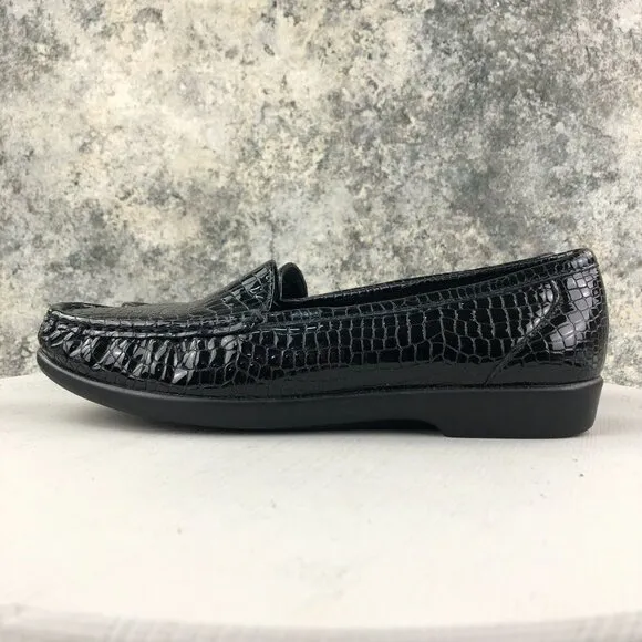 SAS NWOT Women's Size 8.5N Simplify Black Leather Croc Slip On Comfort Loafers