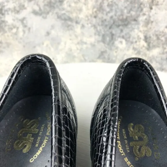 SAS NWOT Women's Size 8.5N Simplify Black Leather Croc Slip On Comfort Loafers