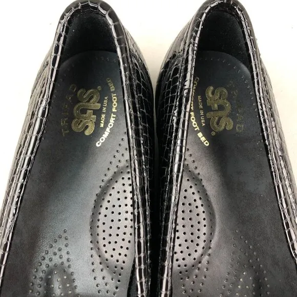 SAS NWOT Women's Size 8.5N Simplify Black Leather Croc Slip On Comfort Loafers