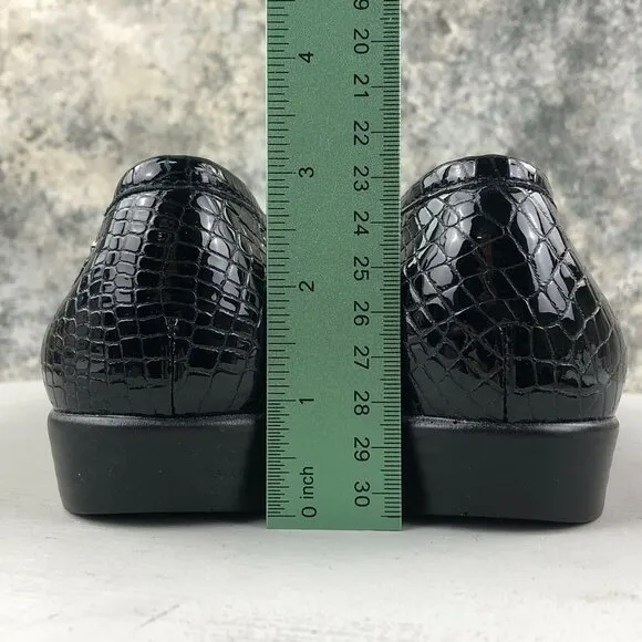 SAS NWOT Women's Size 8.5N Simplify Black Leather Croc Slip On Comfort Loafers