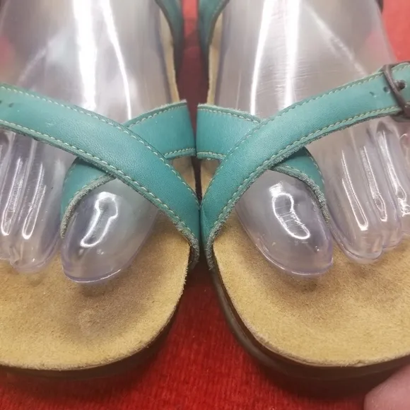 SAS Shelly teal leather double strap sandals