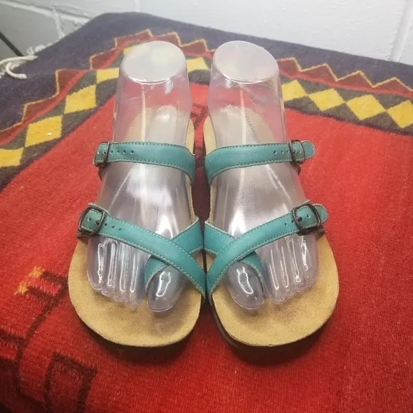 SAS Shelly teal leather double strap sandals