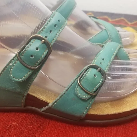 SAS Shelly teal leather double strap sandals