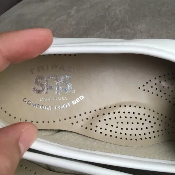 SAS Simplify Leather Slip On Orthopedic White Loafers Sz 8 Made in USA