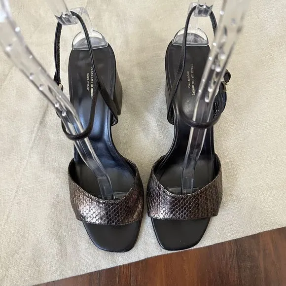 SCANLAN THEODORE Moro Heeled Sandals in Snakeskin Bronze Espresso