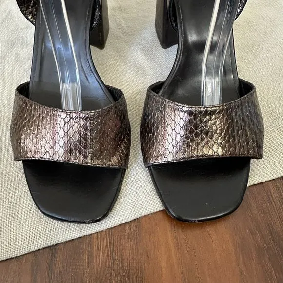 SCANLAN THEODORE Moro Heeled Sandals in Snakeskin Bronze Espresso