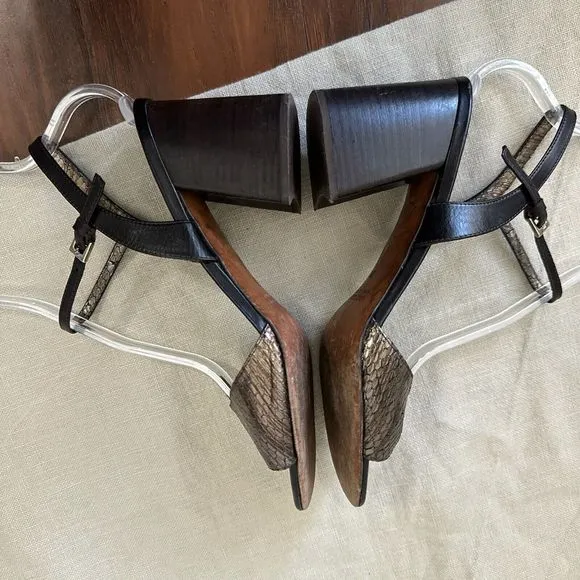 SCANLAN THEODORE Moro Heeled Sandals in Snakeskin Bronze Espresso