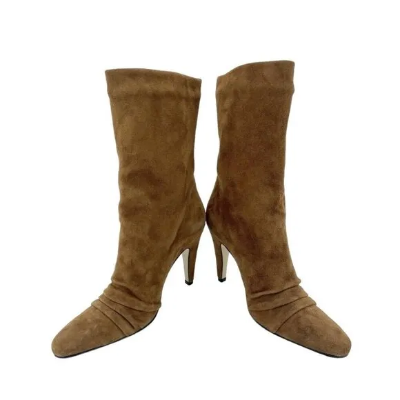 Schutz Alicie Brown Suede Leather Mid Calf Pull On Boots Sz 9.5 New $425