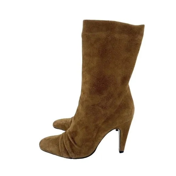 Schutz Alicie Brown Suede Leather Mid Calf Pull On Boots Sz 9.5 New $425