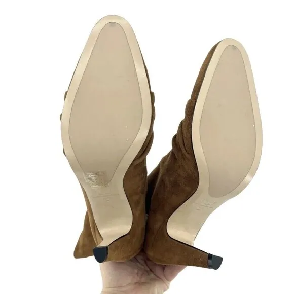 Schutz Alicie Brown Suede Leather Mid Calf Pull On Boots Sz 9.5 New $425